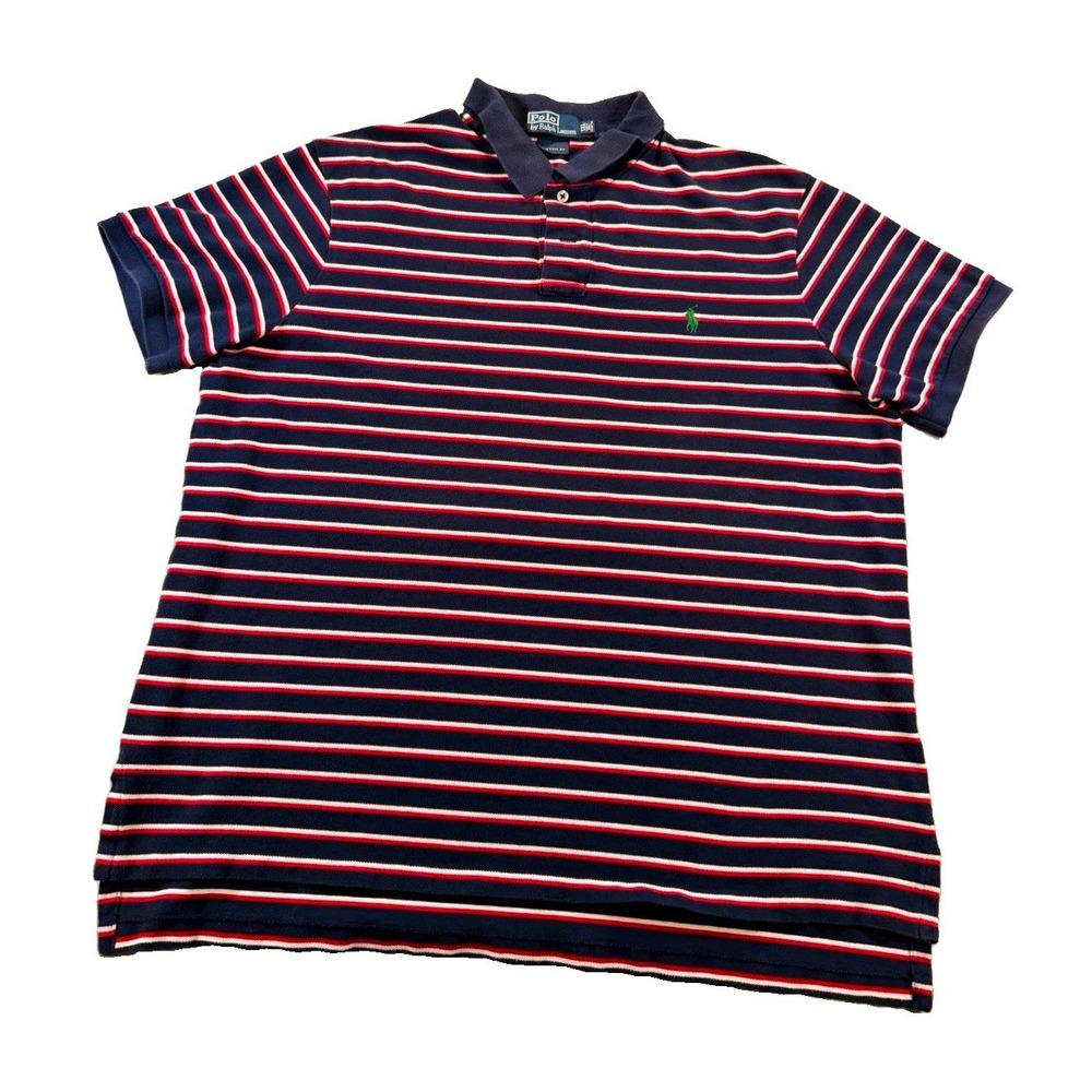 Polo Ralph Lauren Polo Shirt Mens XXL Custom Fit Navy Red Stripe Green Pony